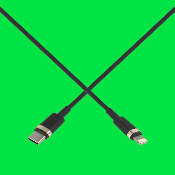 Cable Type Connector Lightning Green Background Isolation — Foto de Stock