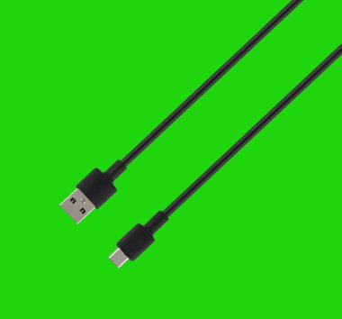 cable with USB and micro USB connector, isolated on a green background