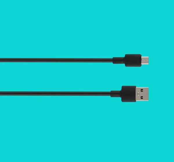 Cable Usb Micro Usb Connector Isolated Blue Background — Foto de Stock