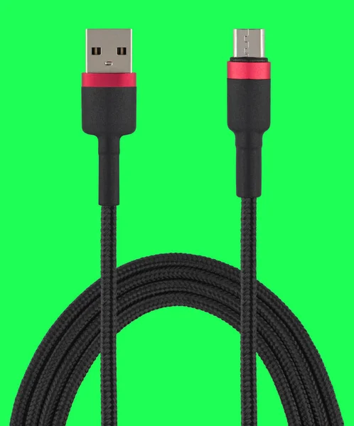 Cable Usb Micro Usb Connector Isolated Green Background — Fotografia de Stock