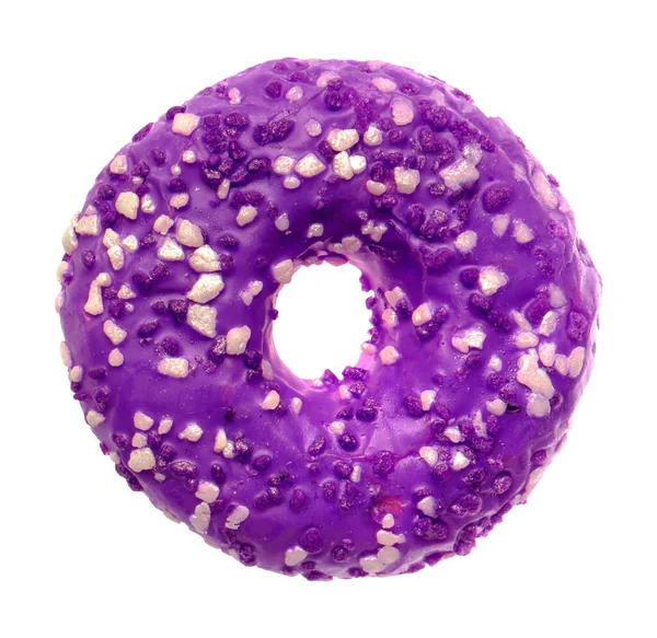 Üppige Donut Mit Sahne Bedeckt Auf Weißem Hintergrund — Stockfoto