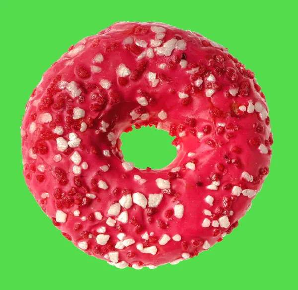 Üppige Donut Mit Sahne Bedeckt Auf Grünem Hintergrund Isolation — Stockfoto
