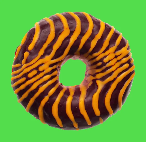 Donut Exuberante Coberto Com Creme Fundo Verde Isolamento — Fotografia de Stock