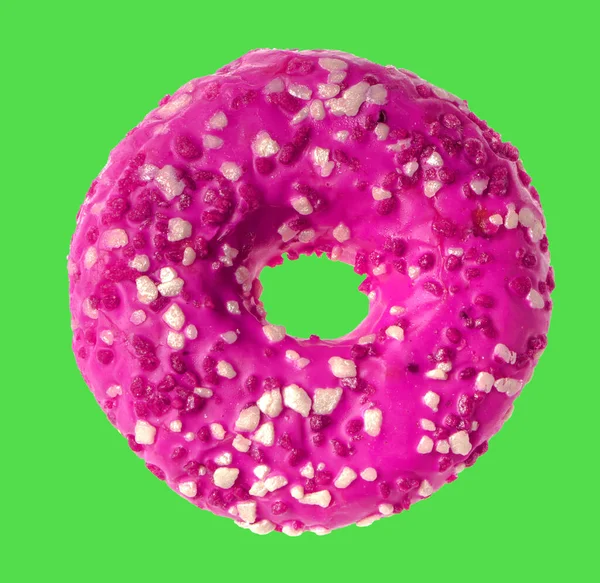 Üppige Donut Mit Sahne Bedeckt Auf Grünem Hintergrund Isolation — Stockfoto