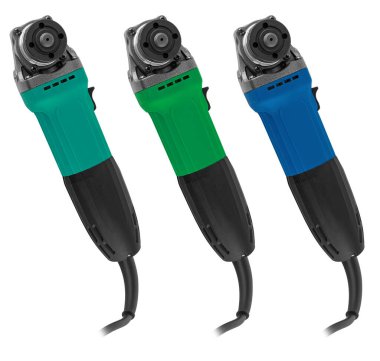 Açı öğütücü, tamirat için elektrikli araç, izolasyonda beyaz arkaplan üzerinde