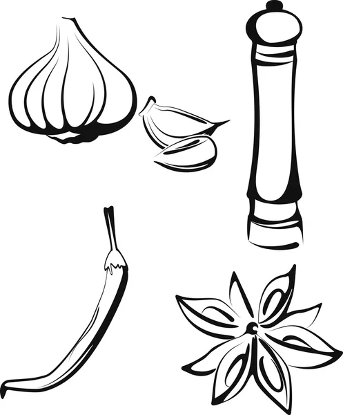 Illustration med en uppsättning av kryddan — Stock vektor