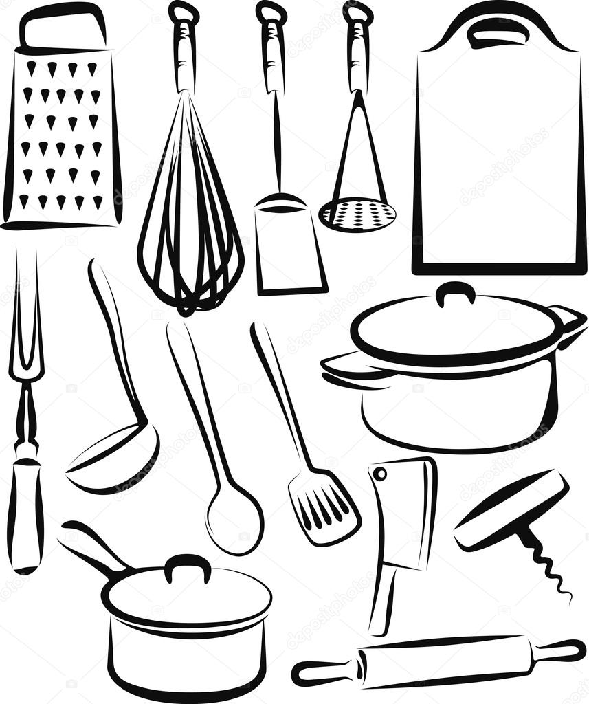 Illustration with a set of kitchen utensil