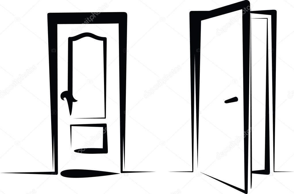 Simple illustration of closed and open door