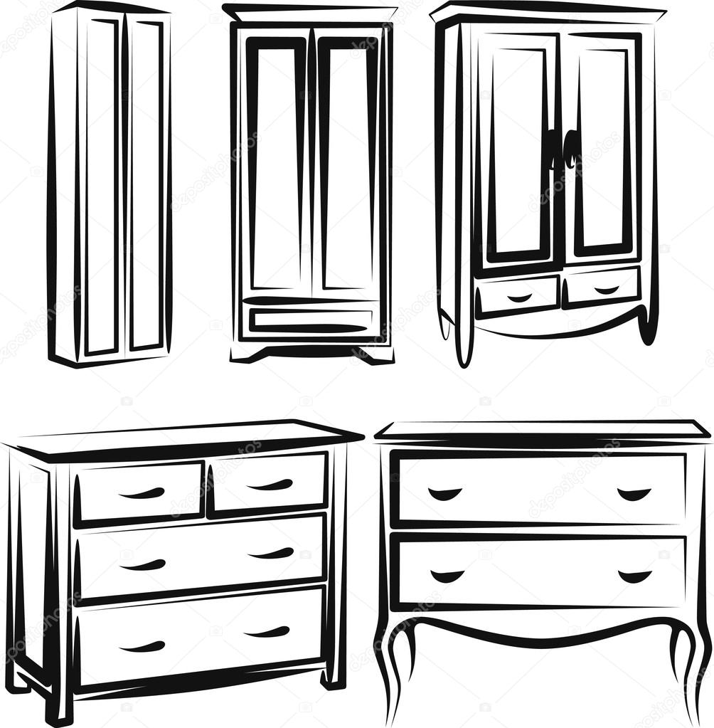 Illustration with a set of wardrobe furniture