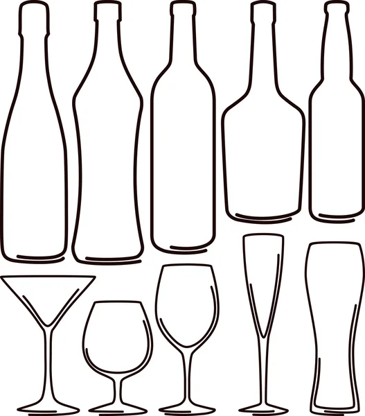 Simple illustration with bottles and glasses set — Stock Photo, Image