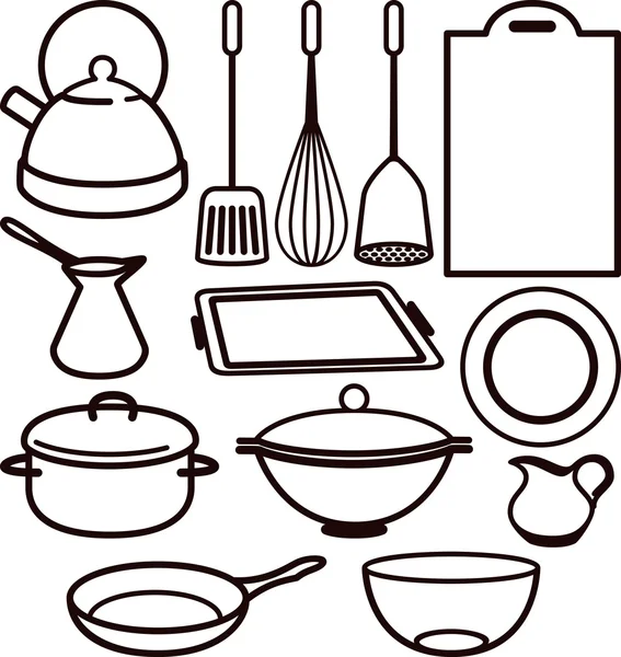 Illustrazione con un set di utensili da cucina — Foto Stock