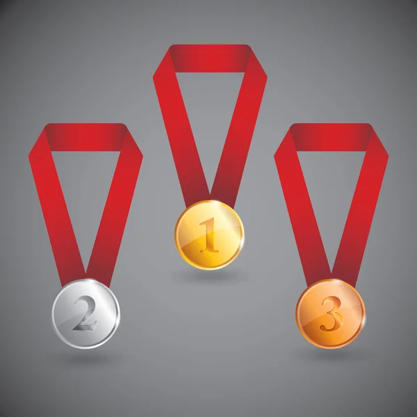 Sada zlatých, stříbrných a bronzových medailí — Stockový vektor
