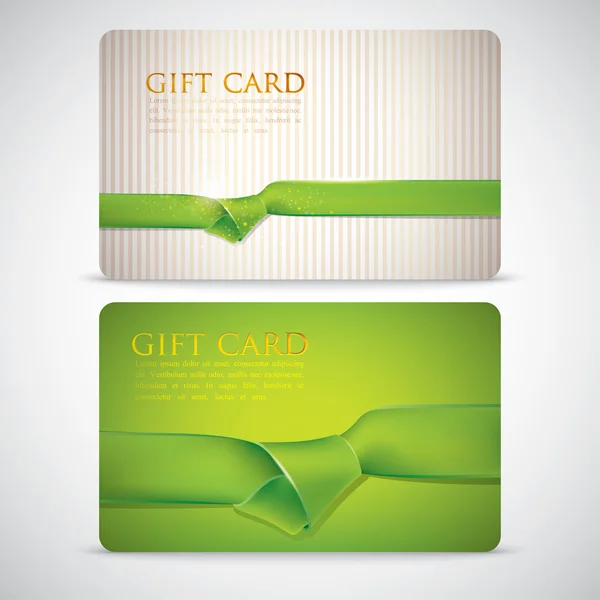 Tarjetas de regalo con cintas verdes — Vector de stock