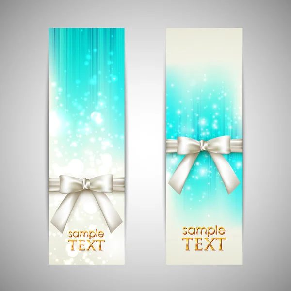 Holiday blue banners with white bows — Stock Vector