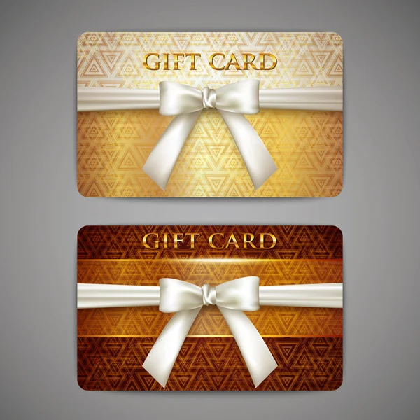 Conjunto de tarjetas de regalo de oro con lazos blancos — Vector de stock