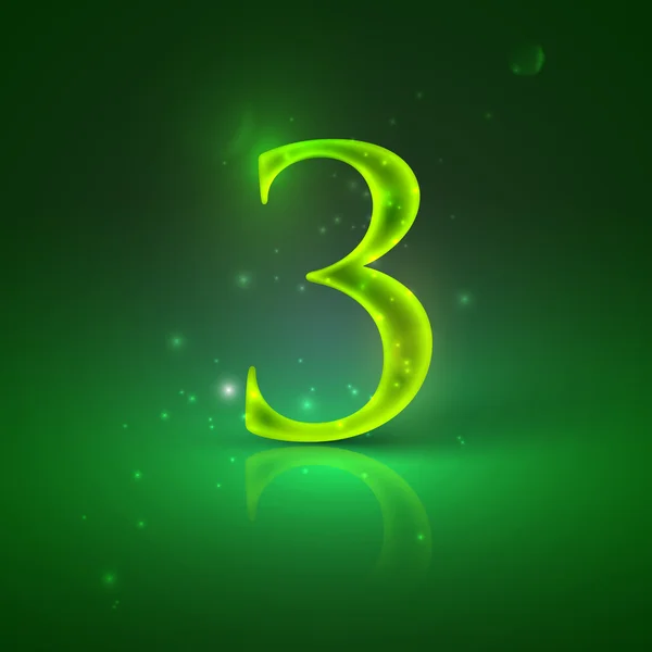 3. grün leuchtende Nummer drei — Stockvektor