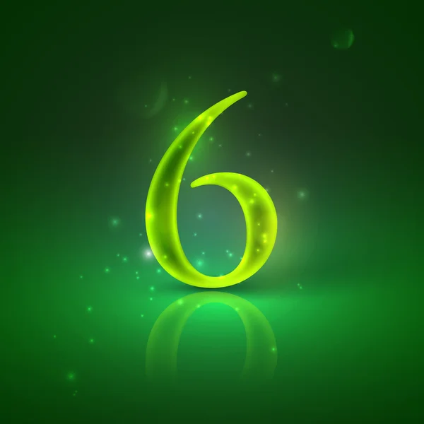 6. Green glowing number six — Stock Vector