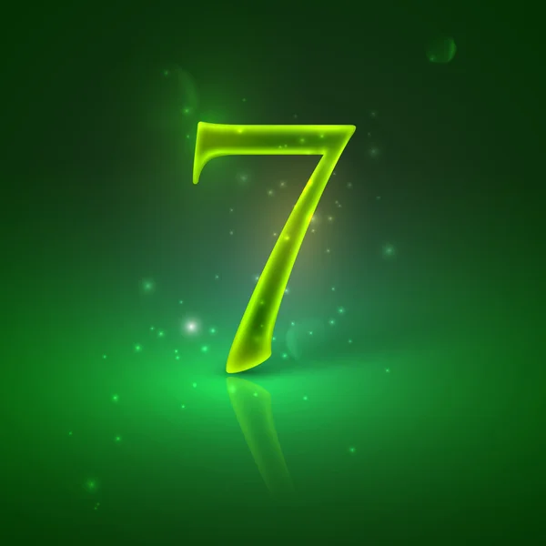 7. Green glowing number seven — Stock Vector