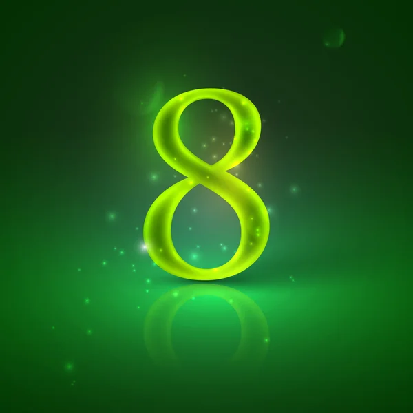 8. Green glowing number eight — Stock Vector