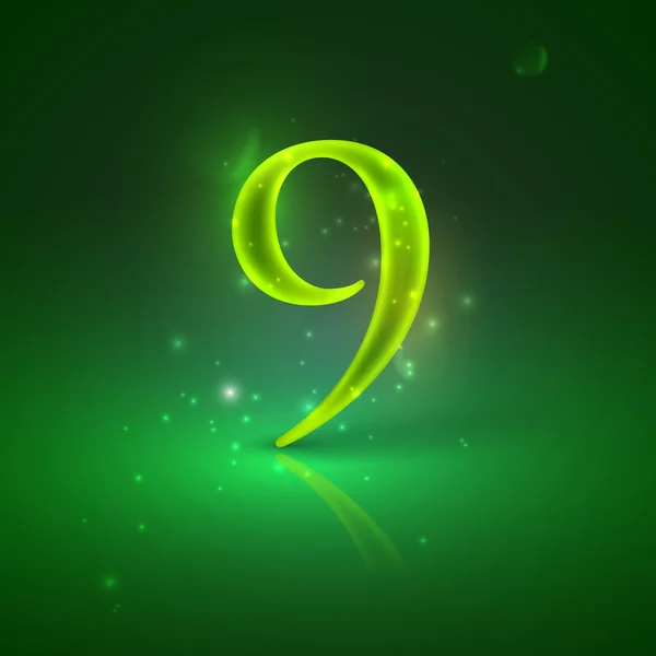 9. grün leuchtende Zahl neun — Stockvektor