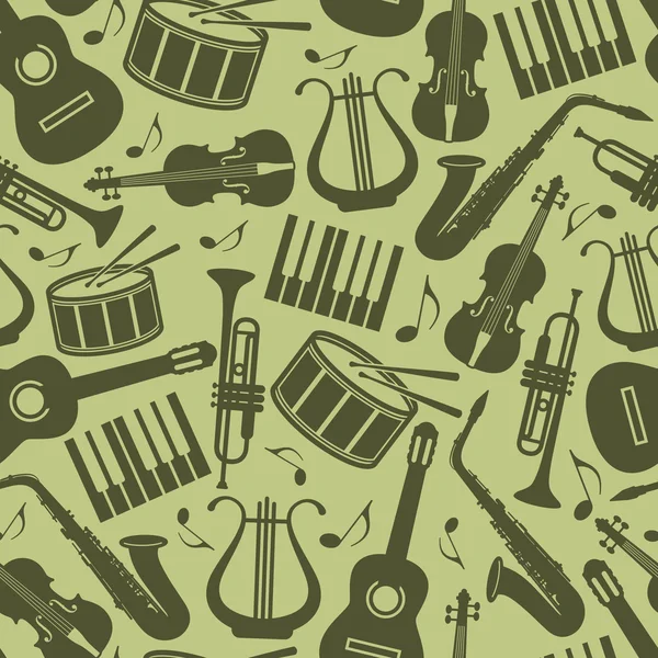 Бесшовный винтажный фон с музыкальными инструментами — стоковый вектор