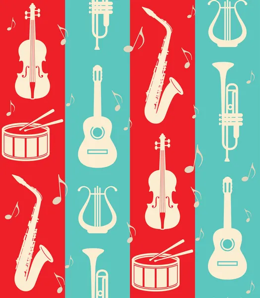 Seamless vintage background with music instruments — Stock Vector