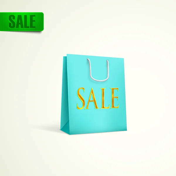 Γαλάζια τσάντα για ψώνια. πώληση έννοια — Διανυσματικό Αρχείο
