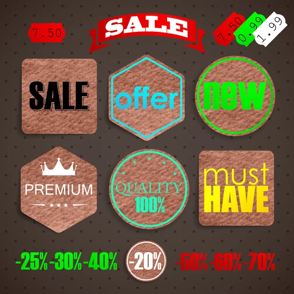 Sale labels. vintage labels with cardboard texture — Stock Vector