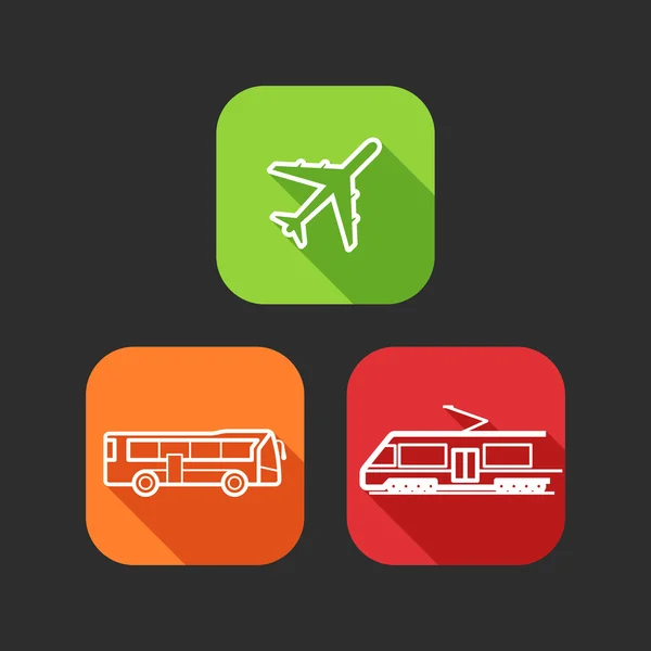 Плоские иконки для веб и мобильных приложений с общественным транспортом — стоковый вектор