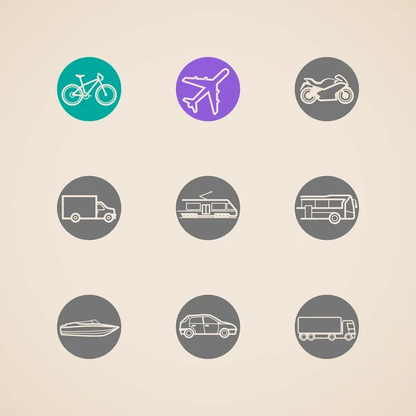 Icone piatte con diversi modi di trasporto — Vettoriale Stock