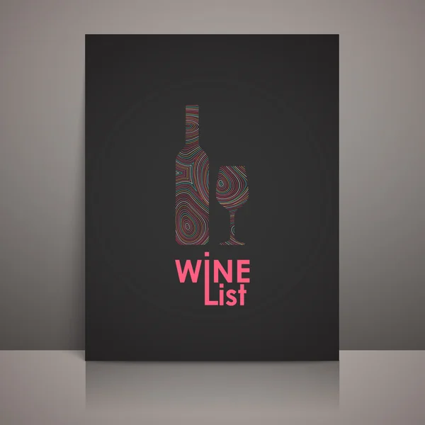 Conception de la carte des vins avec une bouteille et un panneau de verre à vin — Image vectorielle