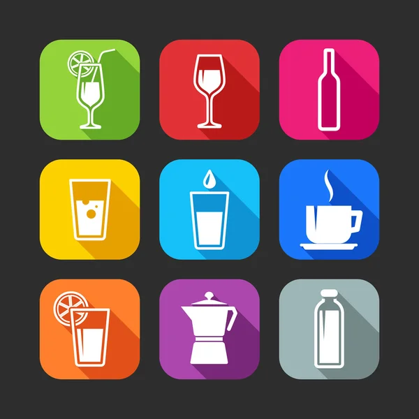 Iconos planos para aplicaciones web y móviles con bebidas — Vector de stock