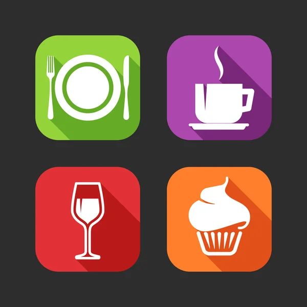 Platt ikoner för webb och mobila applikationer med måltid tecken — Stock vektor
