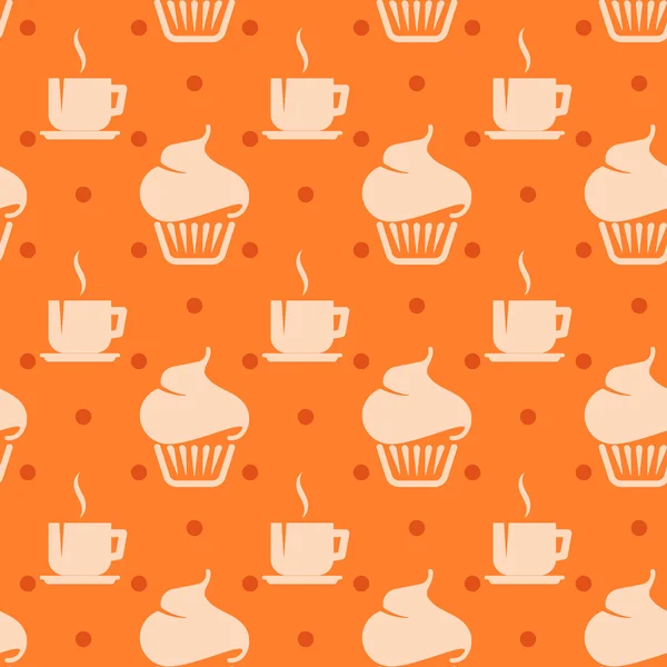 Fondo sin costuras con cupcakes y tazas de café — Vector de stock