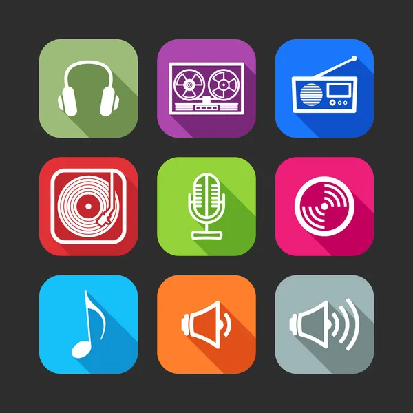 Iconos planos para aplicaciones web y móviles con elementos musicales — Vector de stock