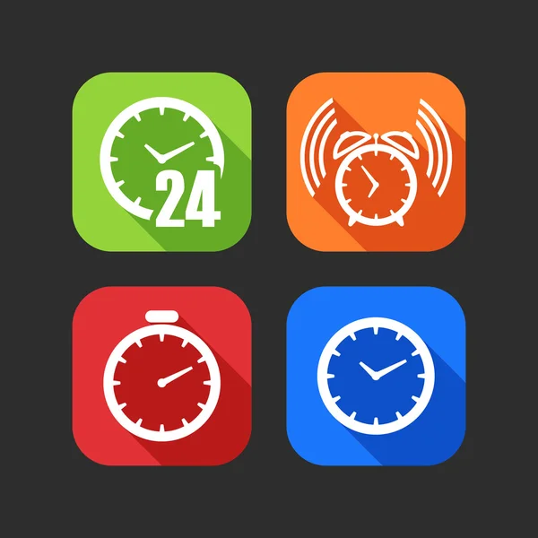 Flache Symbole für Web- und mobile Anwendungen mit Uhren — Stockvektor