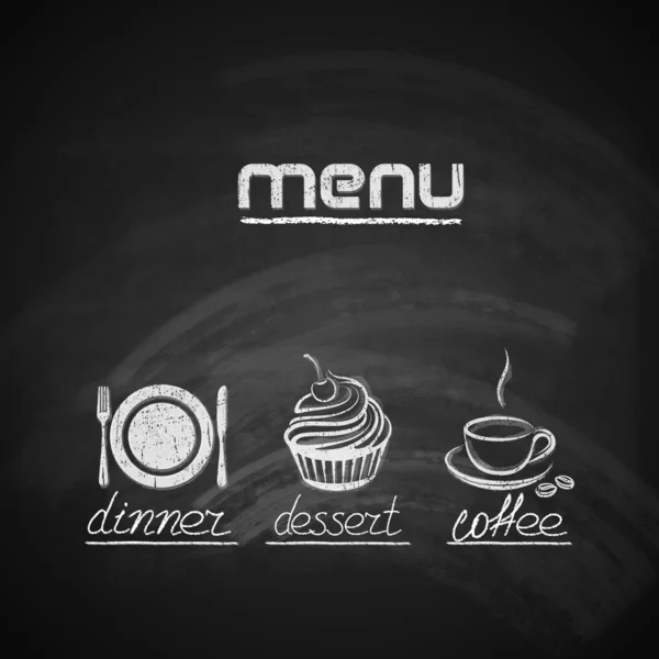 Menü tasarımı ile tabak, çatal ve bıçak, kek ve kahve Kupası