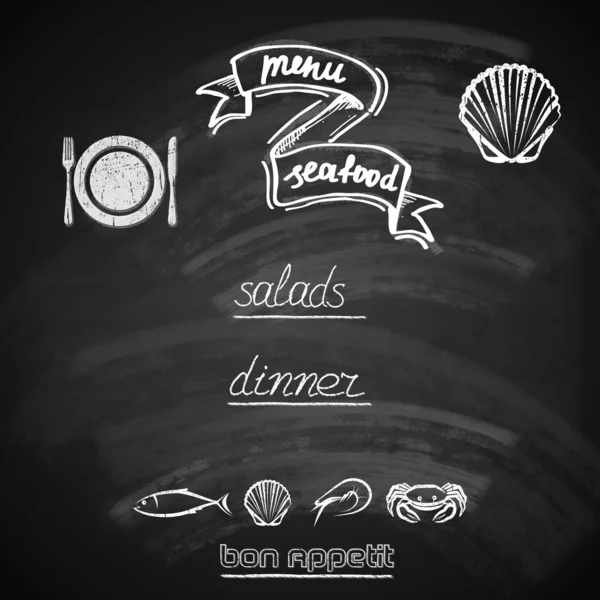 Seafood menu chalkboard texture — Stock Vector