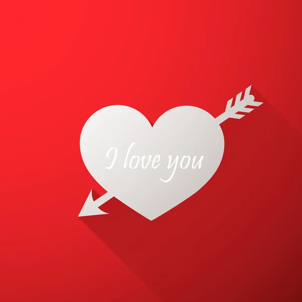 Je t'aime. Fond de vacances abstrait avec un coeur en papier et flèche . — Image vectorielle