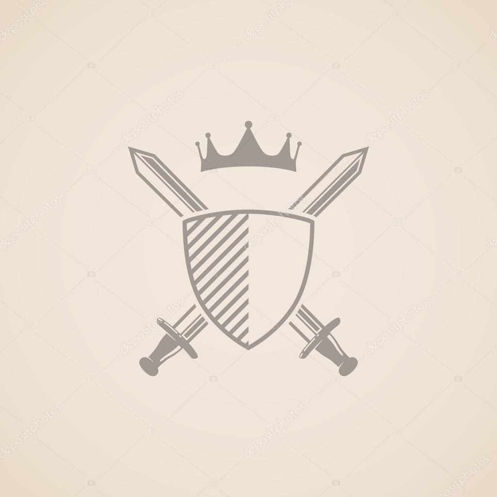 Illustration with shield, swords and crown.