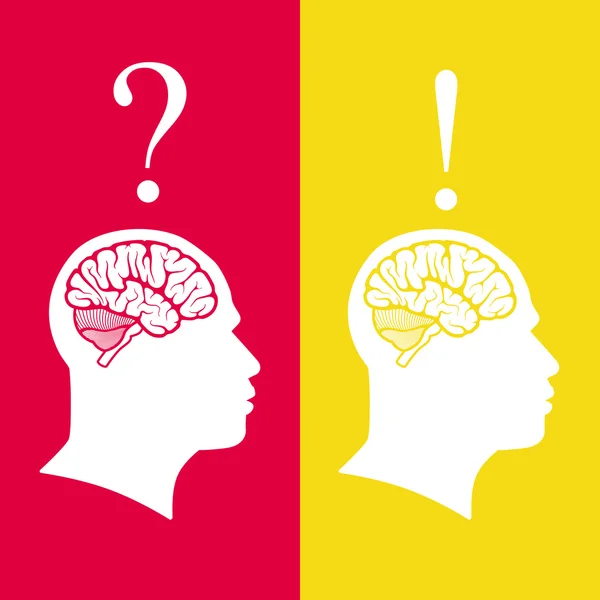 Menselijke hoofden met hersenen. concept van probleem en oplossing — Stockvector