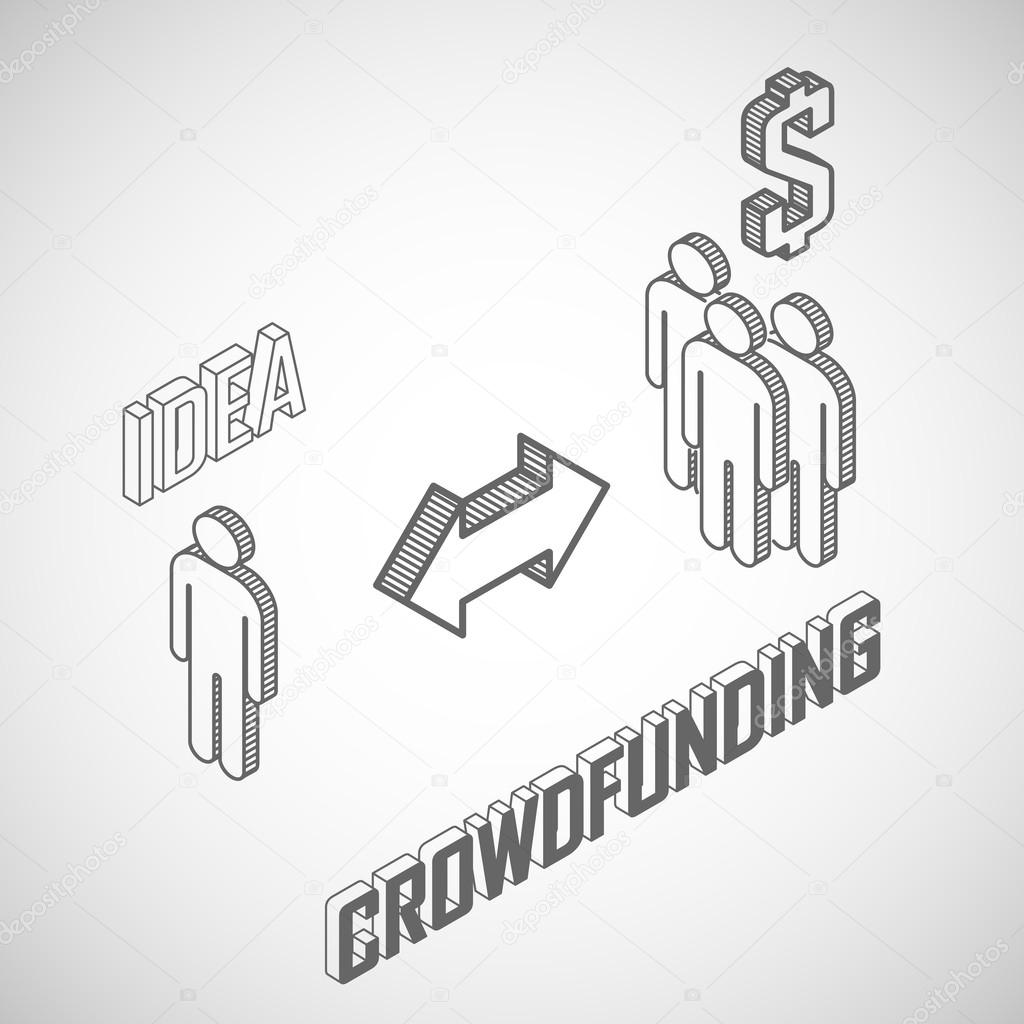 Infographic crowdfunding concept with isometric icons.