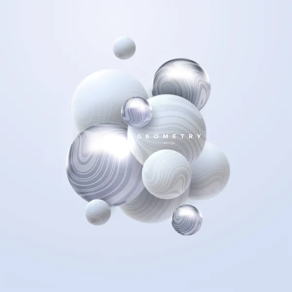 3d white and silver spheres cluster — Stock Vector