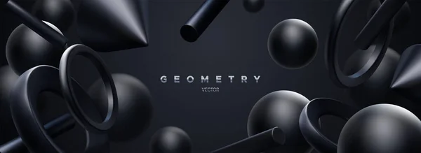 Černé geometrické 3D tvary na pozadí. Abstraktní elegantní pozadí. — Stockový vektor