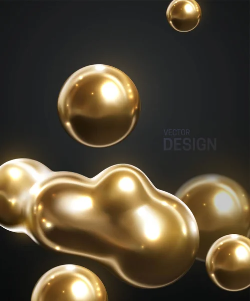 Fond 3d abstrait avec des sphères d'or fluides. — Image vectorielle