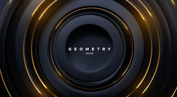 Zwarte cirkel vormen met gouden strepen — Stockvector