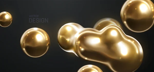 Fondo 3d abstracto con esferas de oro que fluyen. — Vector de stock