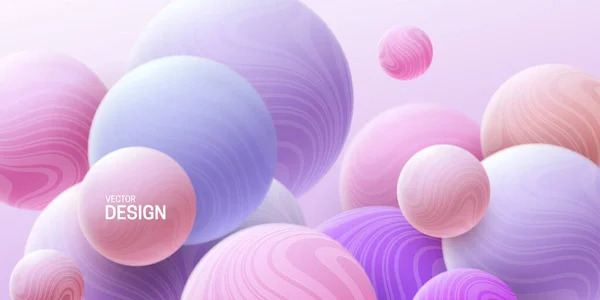 带3D弹珠的抽象背景 粉色和紫色软气泡 带条纹波纹球体纹理的矢量图解 现代封面概念 横幅设计的装饰元素 — 图库矢量图片