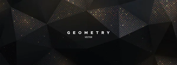 Black Polygonal Background Golden Glitters Geometric Triangular Relief Folded Triangle — Image vectorielle
