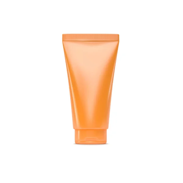 Orange Plastic Cream Tube Isolated White Background Sun Protection Cosmetic — Vector de stock